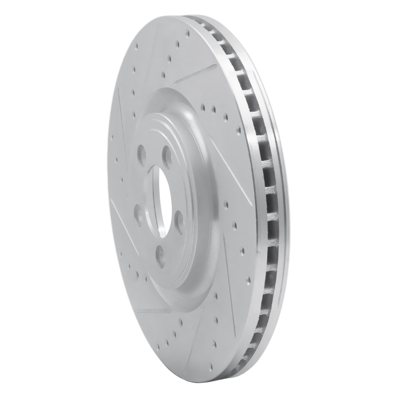 Jaguar XKR Brake Rotor (1) - Front Left - R1 Concepts - Drilled & Slotted - Silver - `06-`21